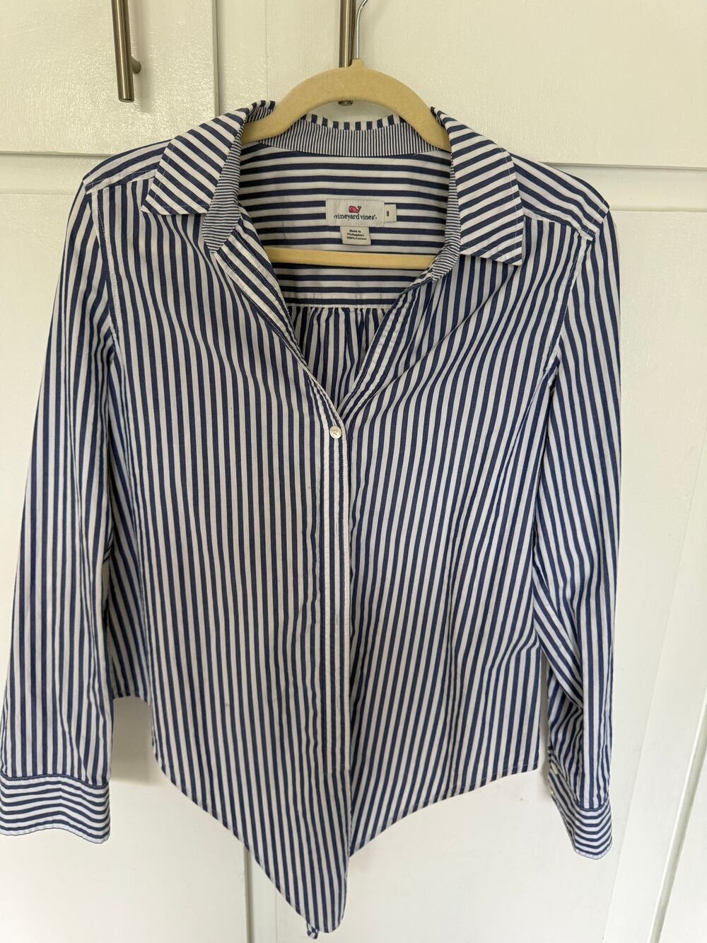 Vineyard Vines Women's Size 8 Striped Button Up Shirt Tie Front Long Sleeve